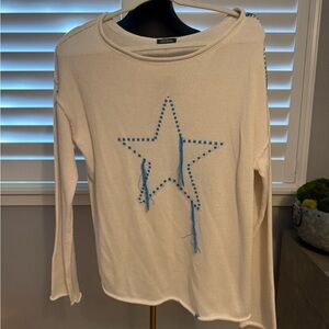 Wild Fable White Sweater with Blue Star Design